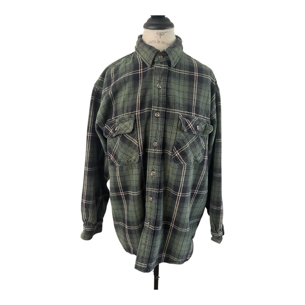 Field & Stream VTG Flannel Shirt Men Size Unknown Plaid Heavy Vintage 90s Green